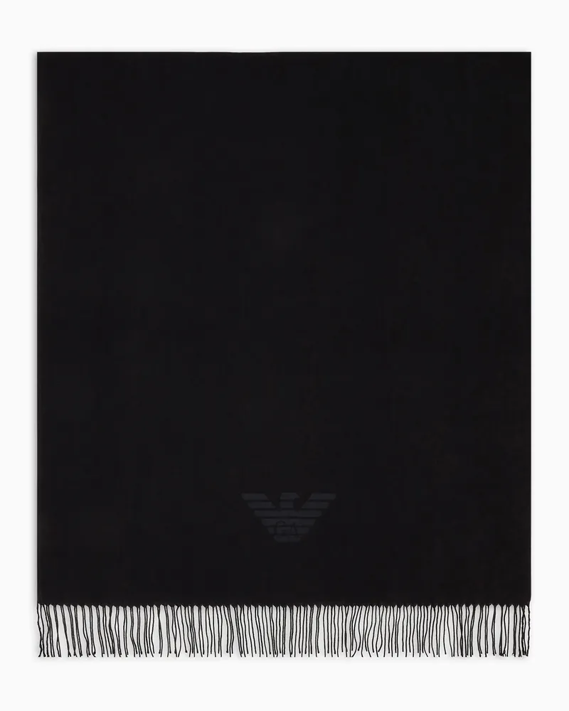 Emporio Armani Schal mit Fransen und Adler-Print Schwarz