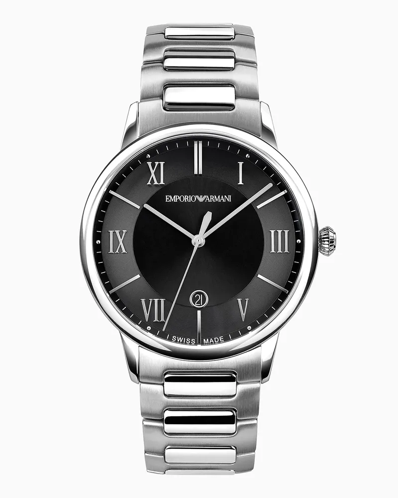 Emporio Armani Swiss-Made-Uhr mit drei Zeigern und Edelstahlarmband Mehrfarbig