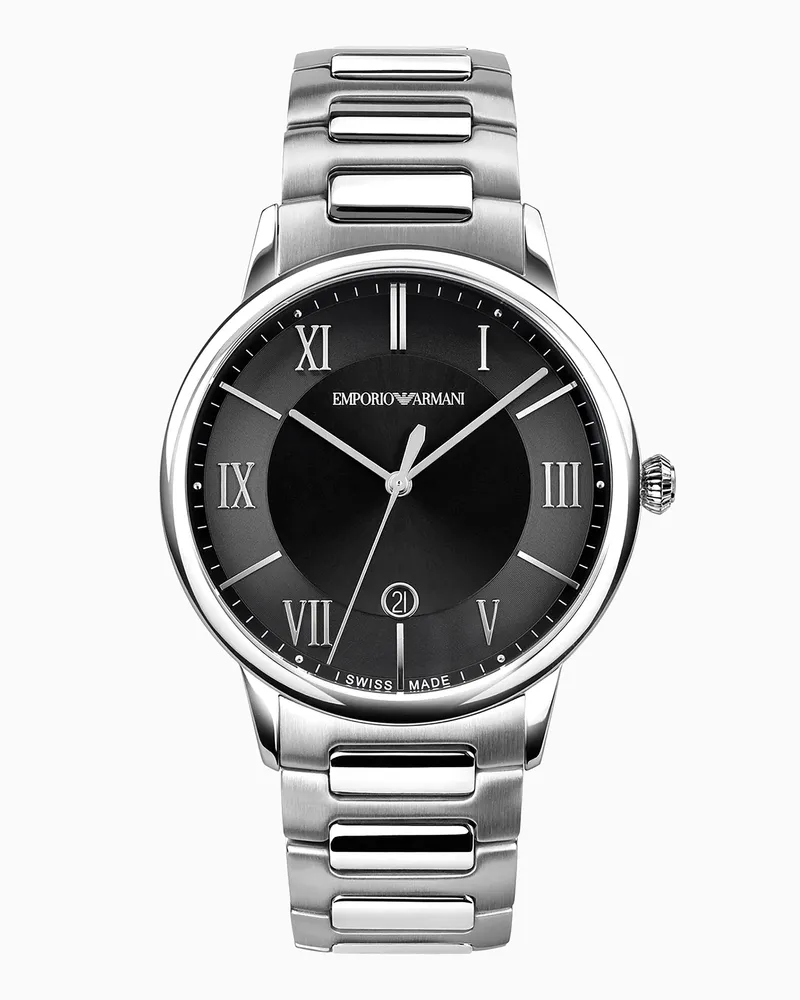 Emporio Armani Swiss-Made-Uhr mit drei Zeigern und Edelstahlarmband Mehrfarbig