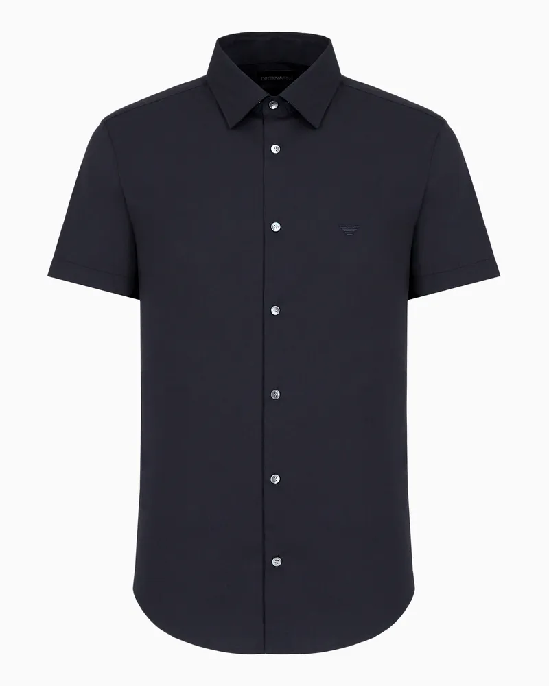 Emporio Armani Kurzärmeliges Hemd aus gemischtem Nylon-Stretch Marineblau