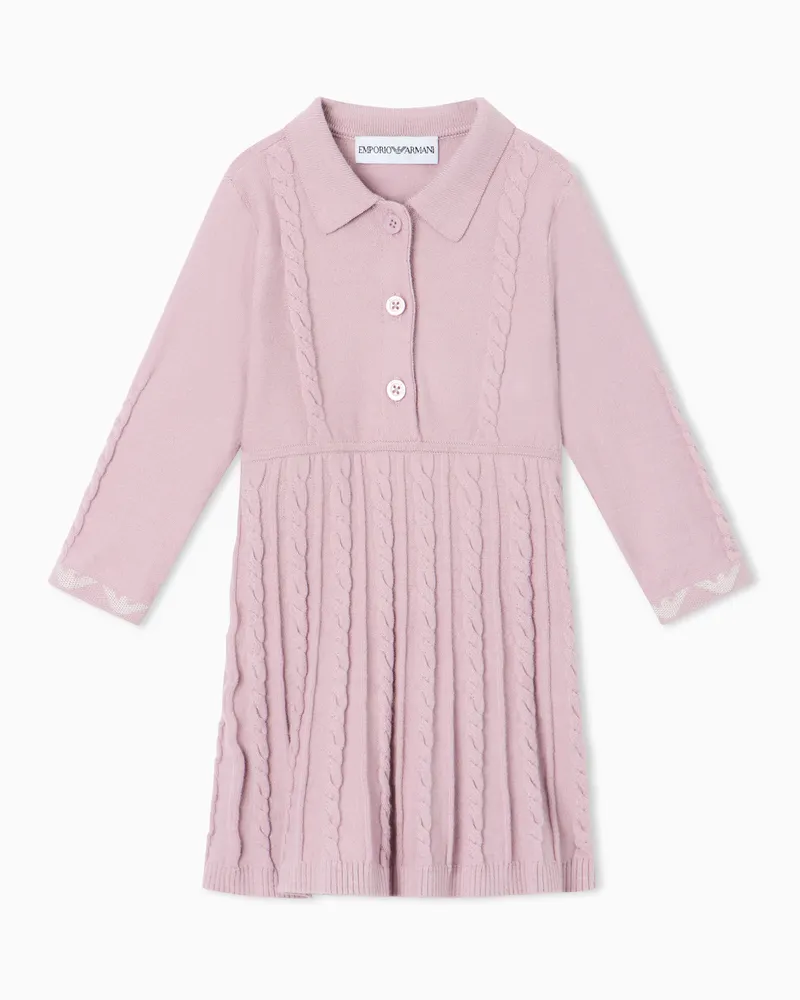 Emporio Armani Regular Fit Strickkleid mit Zopfmuster und Kragen Pink