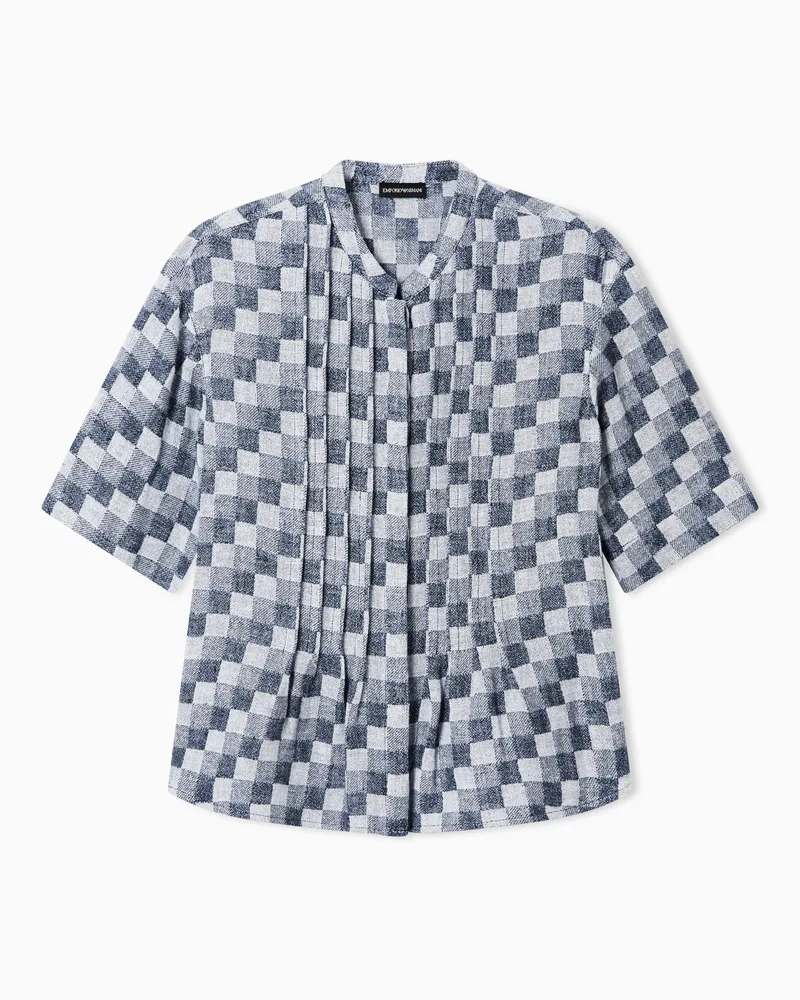 Emporio Armani Check linen gauze top Blau