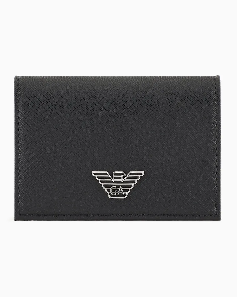Emporio Armani ASV Kartenetui aus wiederaufbereitetem Saffiano-Leder mit Adler-Plakette und Klappe Schwarz