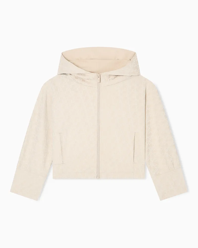 Emporio Armani Sweatshirt mit Kapuze und Reißverschluss, gefertigt aus Jersey-Interlock mit geflocktem Allover-EA-Logo Beige