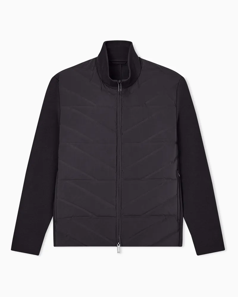 Emporio Armani Travel Essential Daunenjacke mit durchgehendem Reißverschluss, Zweiteiler-Effekt und Strickärmeln Marineblau