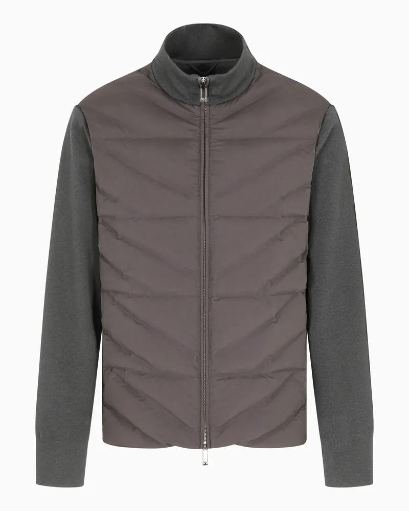 Emporio Armani Travel Essential Daunenjacke mit durchgehendem Reißverschluss, Zweiteiler-Effekt und Strickärmeln Marineblau