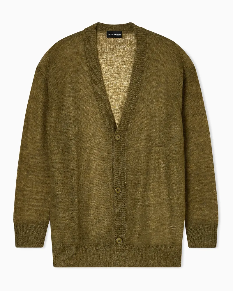 Emporio Armani Cardigan mit V-Ausschnitt, gefertigt aus glatter Mohair-Mischung Grün