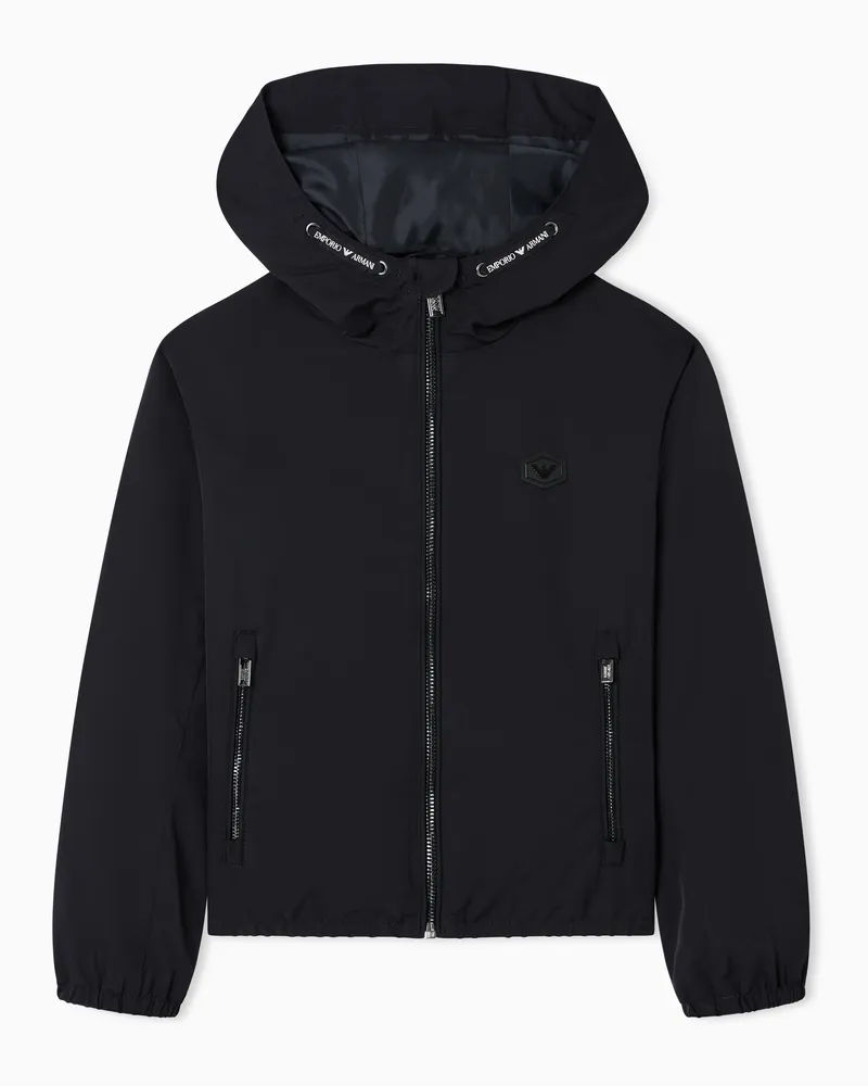 Emporio Armani Blouson aus wasserabweisendem Nylon mit Kapuze und Logoaufnäher Marineblau