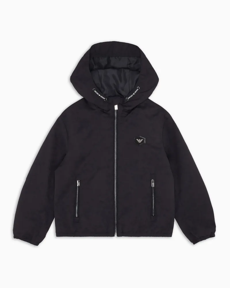 Emporio Armani Blouson aus wasserabweisendem Nylon mit Kapuze und Logoaufnäher Marineblau