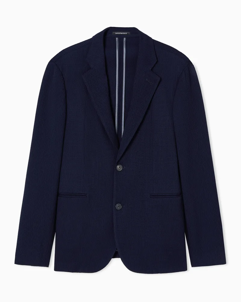 Emporio Armani Einreihiges Sakko aus Wolljersey mit 3D-Waffeloptik Marineblau