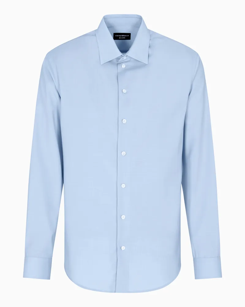 Emporio Armani Icon Bluse aus frischem Wollfresko mit Tropenmuster Hellblau