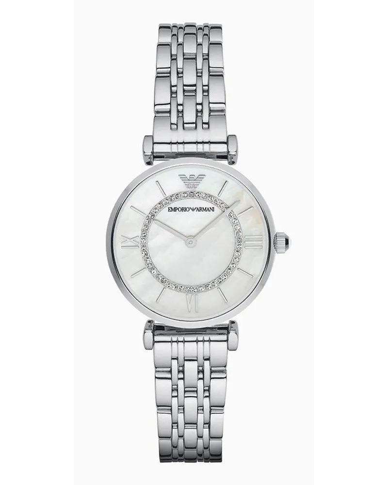 Emporio Armani Damen-zweizeigeruhr mit Edelstahlarmband Silber