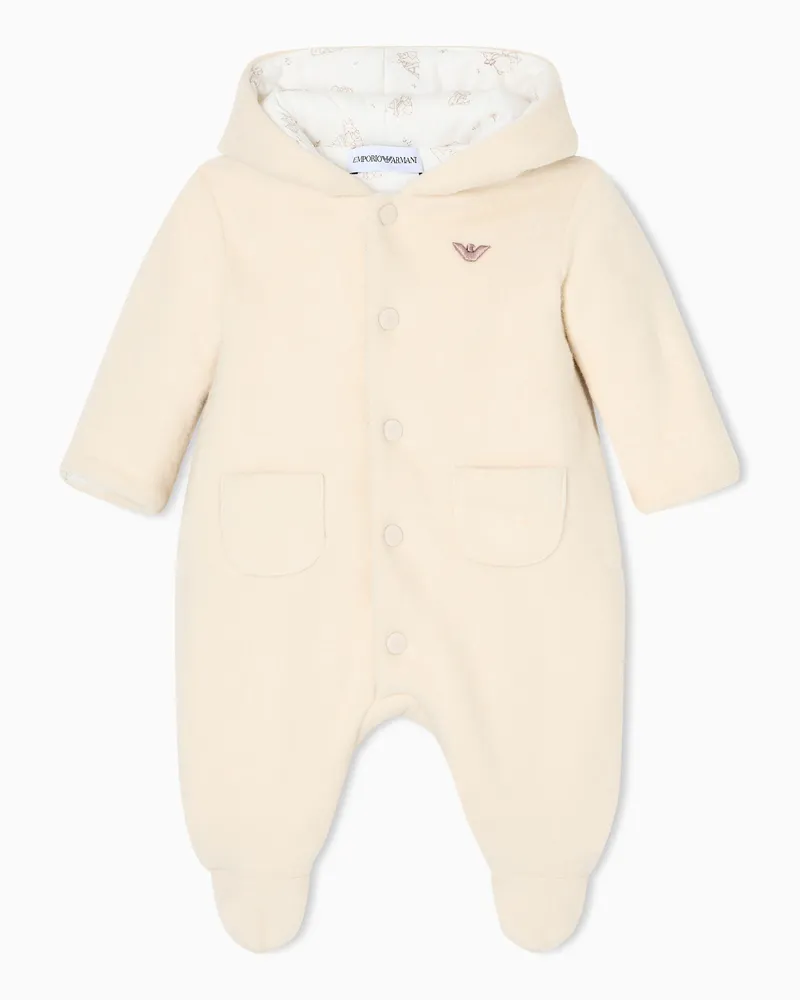 Emporio Armani Strampler aus Soft-Bear-Stoff mit Logostickerei Beige