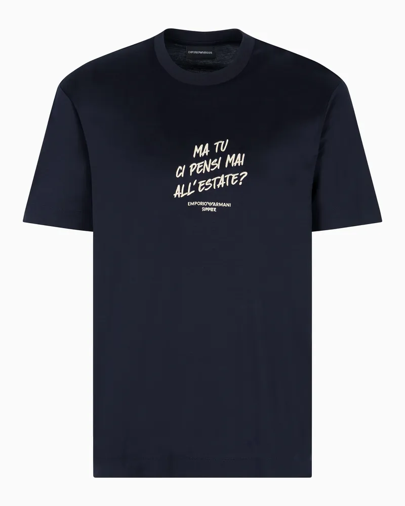 Emporio Armani ASV Jersey-T-Shirt aus einer Lyocell-Mischung mit „Summer Mood“-Schriftzug als Stickerei Marineblau