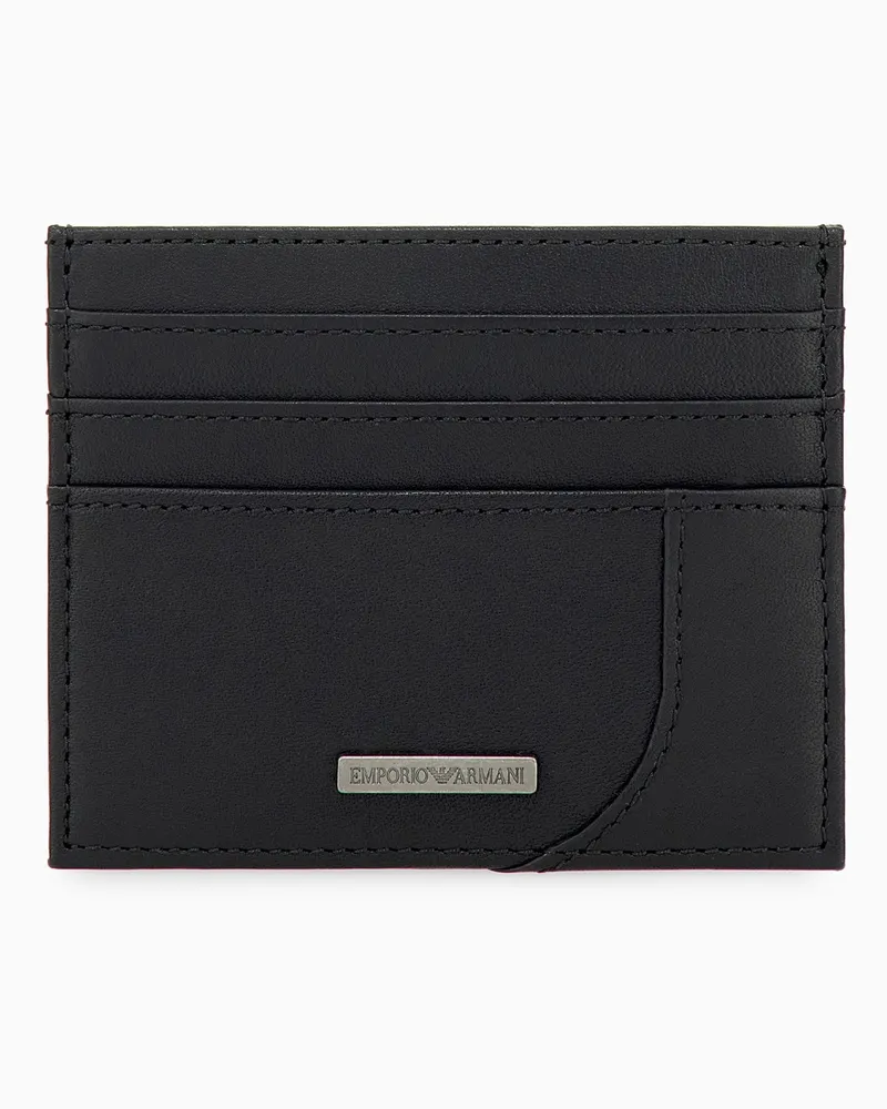 Emporio Armani Minimalistisches Kartenetui aus Leder mit Kartenfächern Schwarz