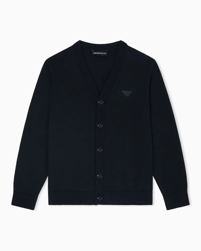 Emporio Armani ASV Cardigan mit V-Ausschnitt, gefertigt aus einer Bio-Baumwoll-Mischung Marineblau