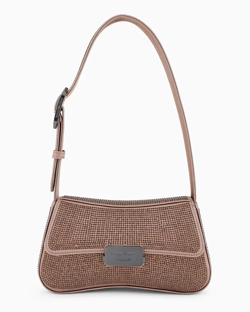 Emporio Armani Umhängetasche aus Satin mit Strasssteinen Goldfarben