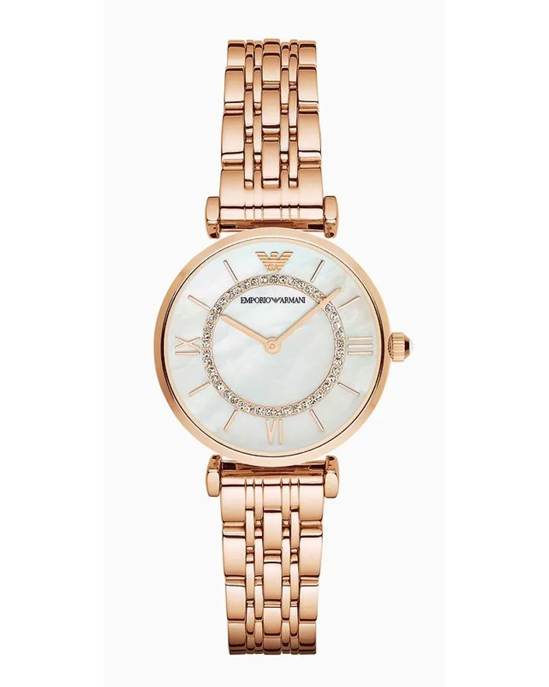 Emporio Armani Damen-zweizeigeruhr mit Roségoldfarbenem Edelstahlarmband Rosa