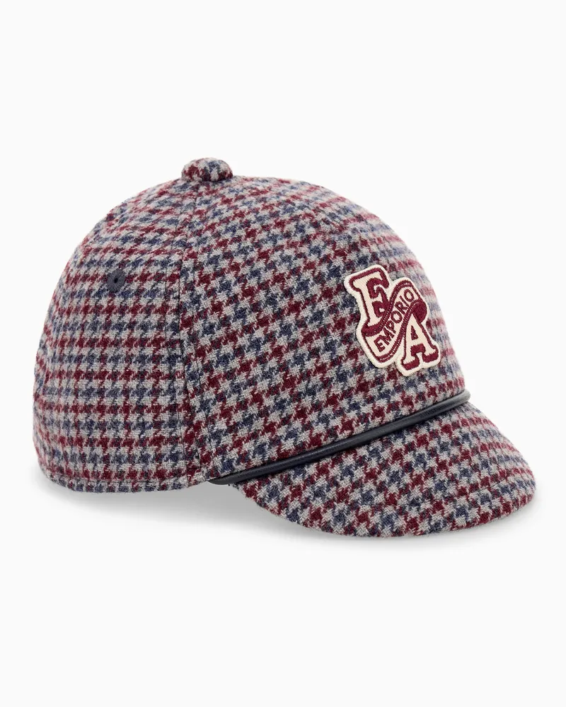 Emporio Armani Baseballkappe aus einer Wollmischung im Hahnentrittmuster Marineblau