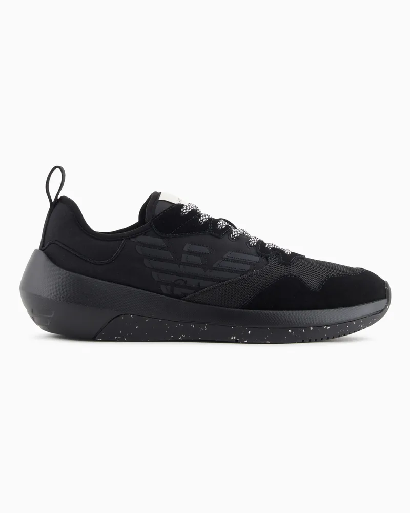 Emporio Armani Sneaker aus Nylon mit Details aus Leder und Mesh Schwarz