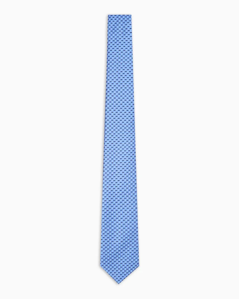 Emporio Armani Krawatte aus reiner Seide Mikro-Muster in Jacquard-Stoff-Verarbeitung Hellblau