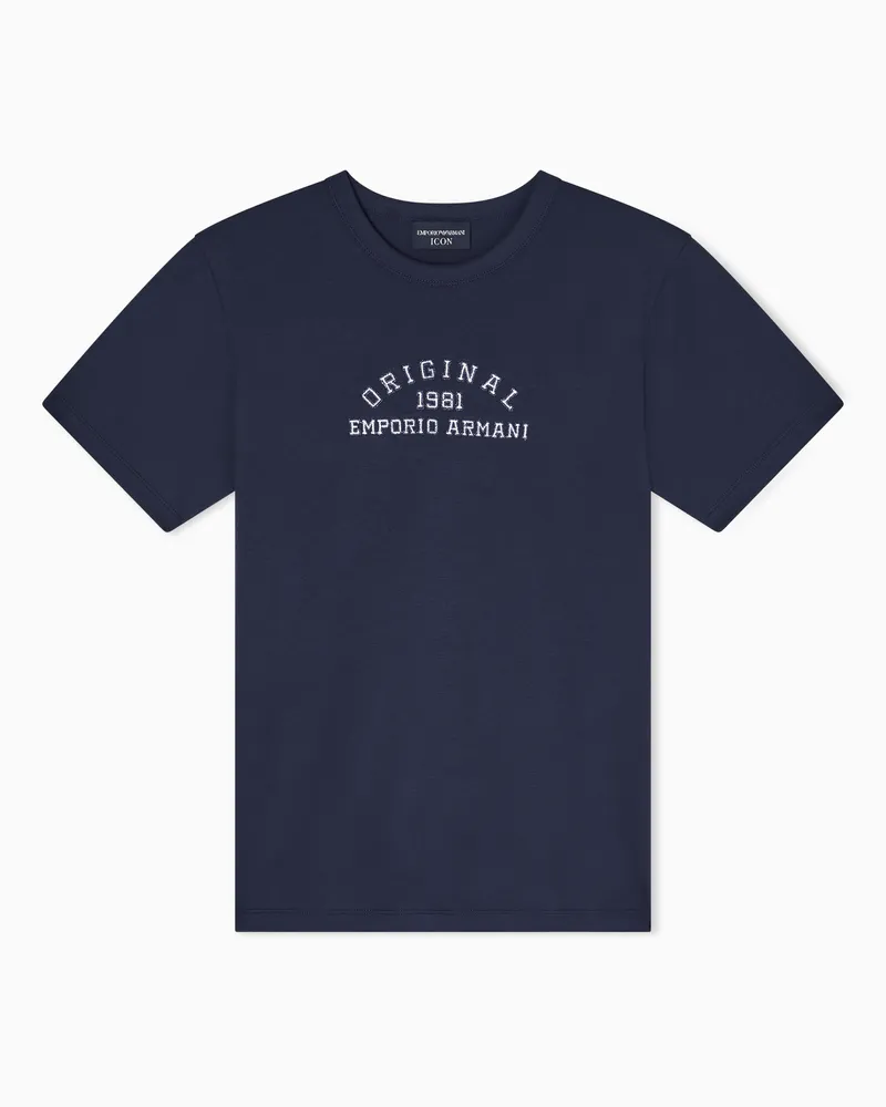 Emporio Armani Icon T-Shirt aus Supima-Jersey mit Logo-Stickerei Marineblau