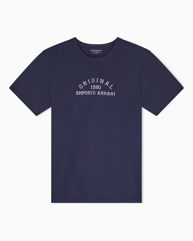 Emporio Armani Supima jersey T-shirt with Icon logo embroidery Marineblau
