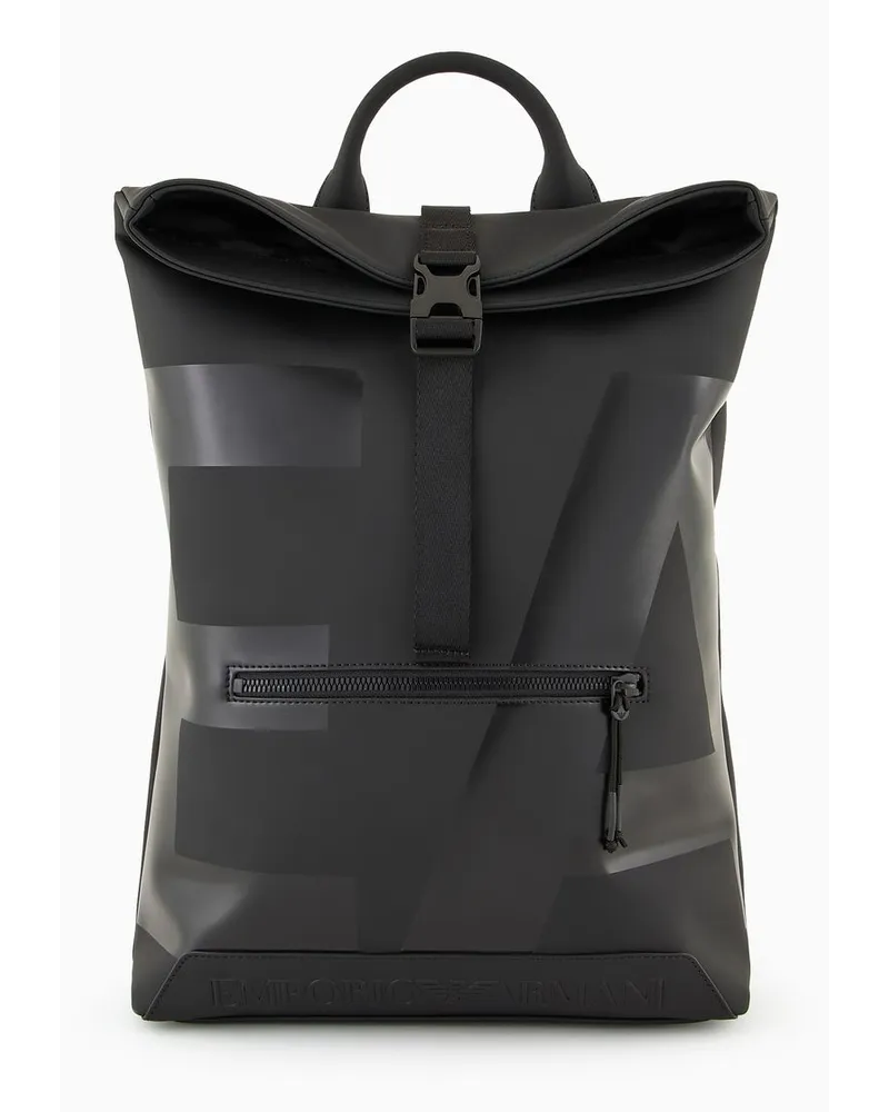 Emporio Armani Slim-rucksack aus Gummiertem Material mit Großem Ea-logo Schwarz