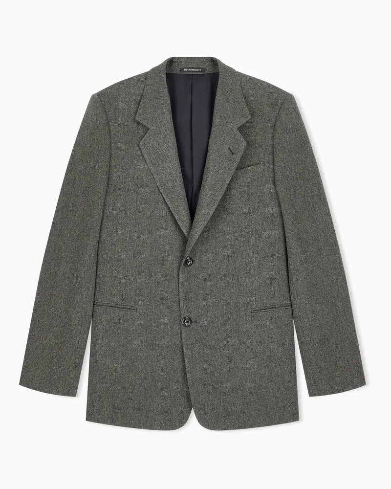 Emporio Armani Einreihiges Sakko aus Wollmischung mit Fischgrätmuster Grau