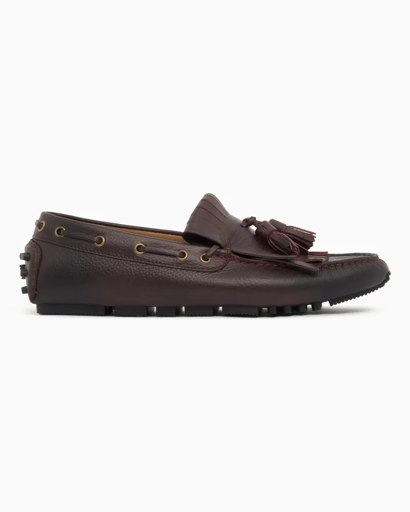 Emporio Armani Loafer aus geprägtem Leder mit Quasten und Gummisohle Burgunderrot