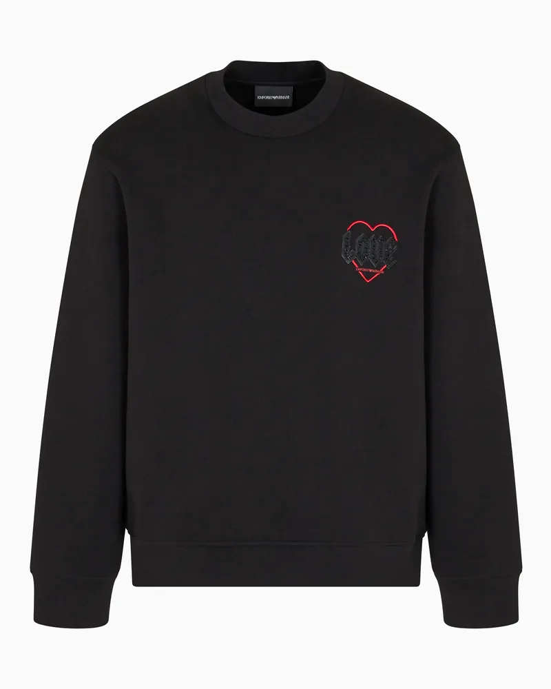 Emporio Armani ASV Sweatshirt aus doppellagigem Jersey mit Stickerei aus der Sonderkollektion zum Valentinstag Schwarz
