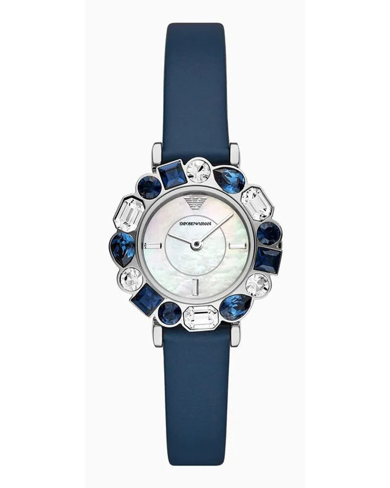 Emporio Armani Uhr mit Zwei Zeigern und Blauem Lederarmband Blau