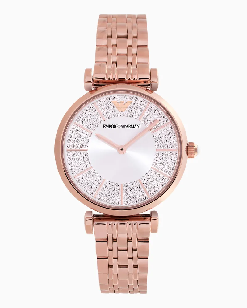 Emporio Armani Quarzuhr mit zwei Zeigern und Armband aus rostfreiem Stahl mit Beschichtung in Roségold Mehrfarbig
