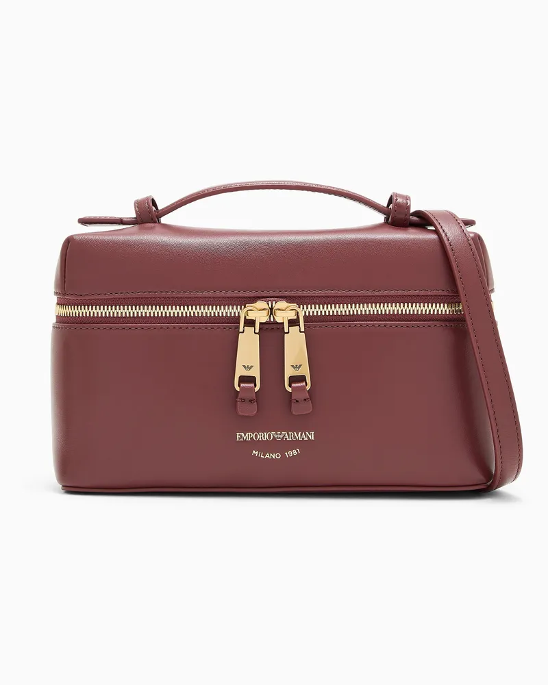 Emporio Armani Kosmetiktasche aus weichem Leder mit Futter aus Baumwolle Burgunderrot