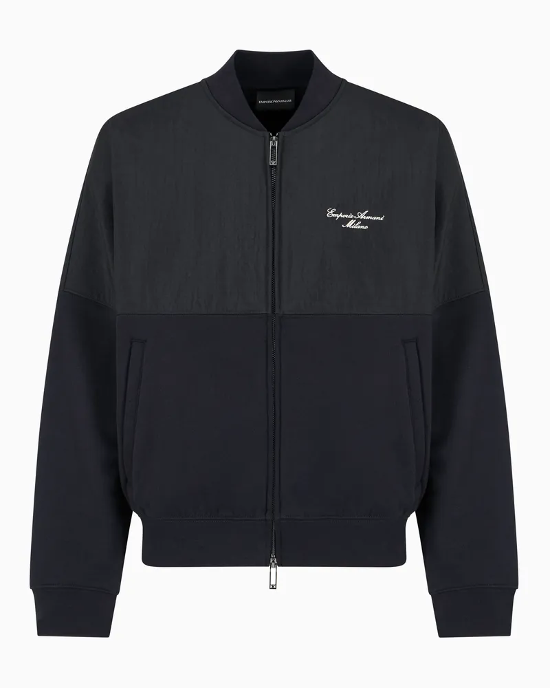 Emporio Armani Sweatshirt mit Reißverschluss aus Nylon und French-Terry-Jersey mit Logo-Stickerei Schwarz