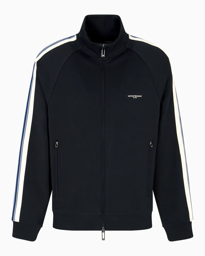 Emporio Armani ASV Jersey-Sweatshirt mit kontrastierenden Bändern und durchgehendem Reißverschluss Marineblau
