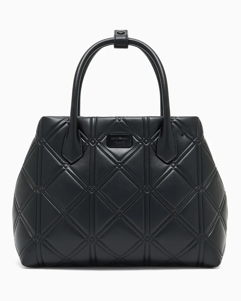 Emporio Armani Shopper in Nappaleder-Optik mit Relief-Muster Schwarz