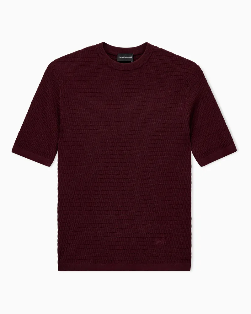 Emporio Armani Pullover Regular Schnitt Kurzarm Strukturstrick Burgunderrot