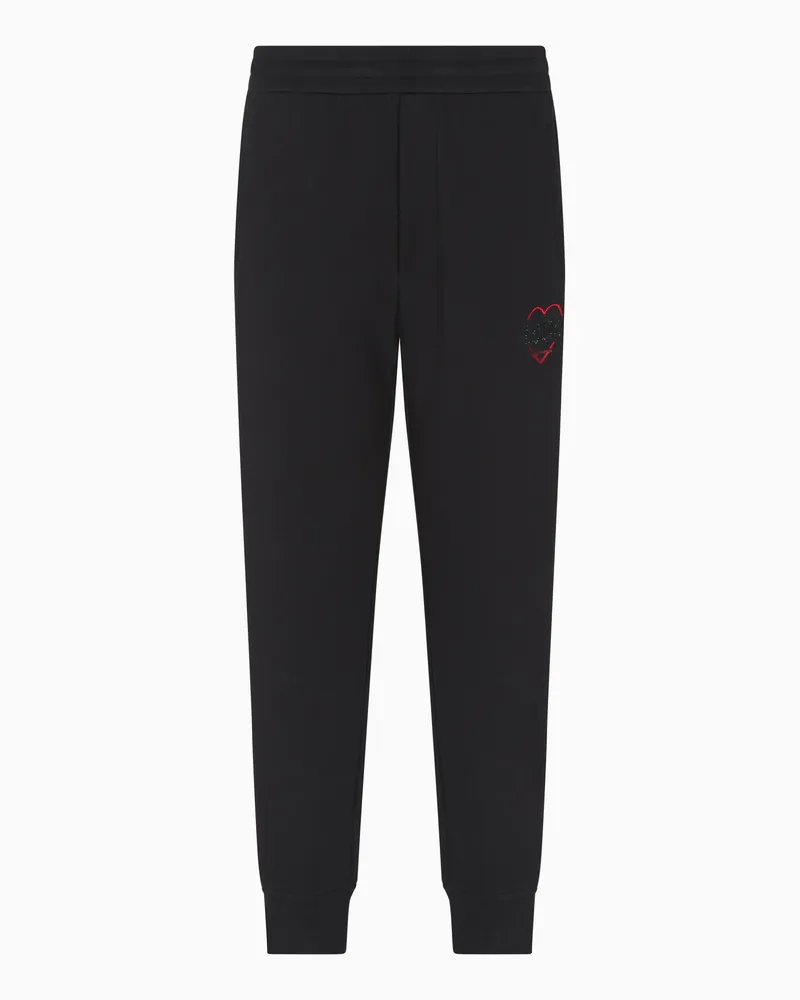 Emporio Armani ASV Jogginghose aus doppellagigem Jersey mit Stickerei aus der Sonderkollektion zum Valentinstag Schwarz