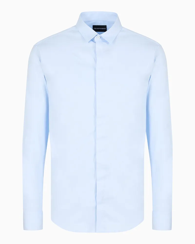 Emporio Armani Slim-Fit-Hemd aus leichtem, komfortablem Satin Hellblau