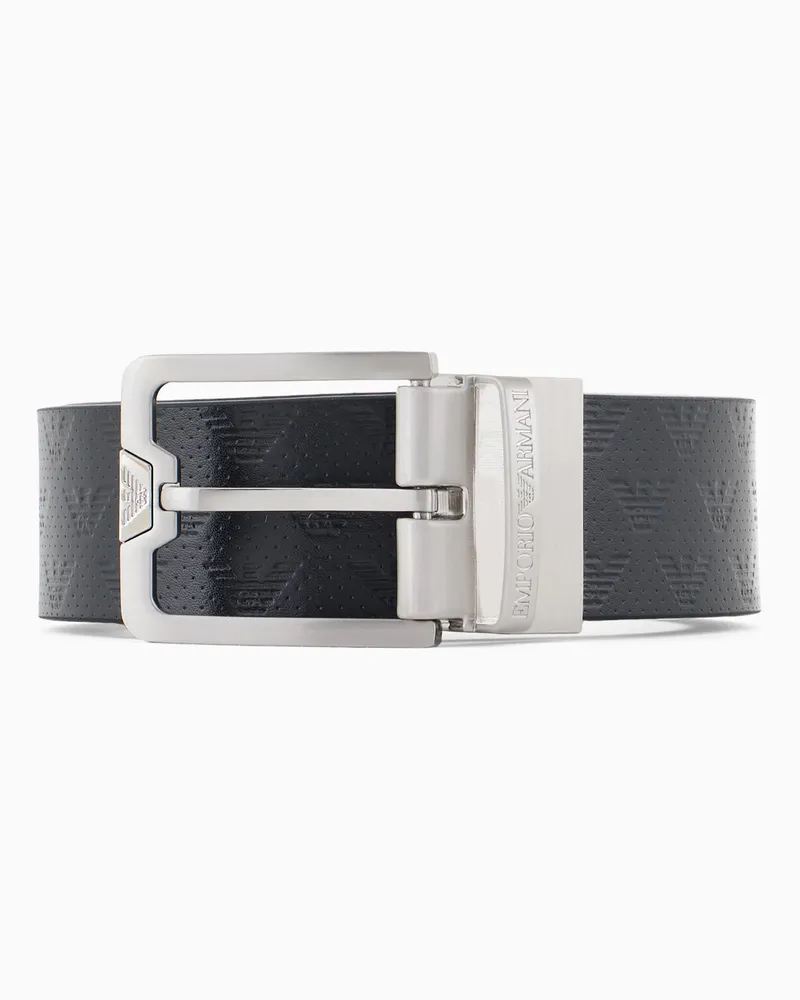 Emporio Armani Gürtel aus geprägtem Leder mit Allover-Adler Blau