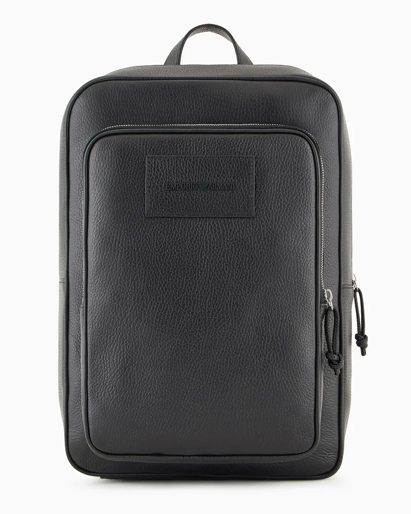 Emporio Armani Rucksack aus getrommeltem Leder, mit Laptopfach Schwarz