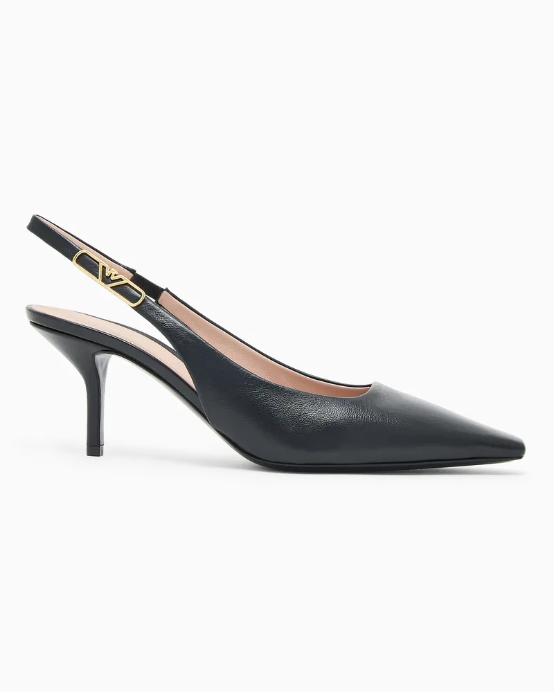 Emporio Armani Slingback-Pumps aus Nappa mit Adlerplakette Schwarz