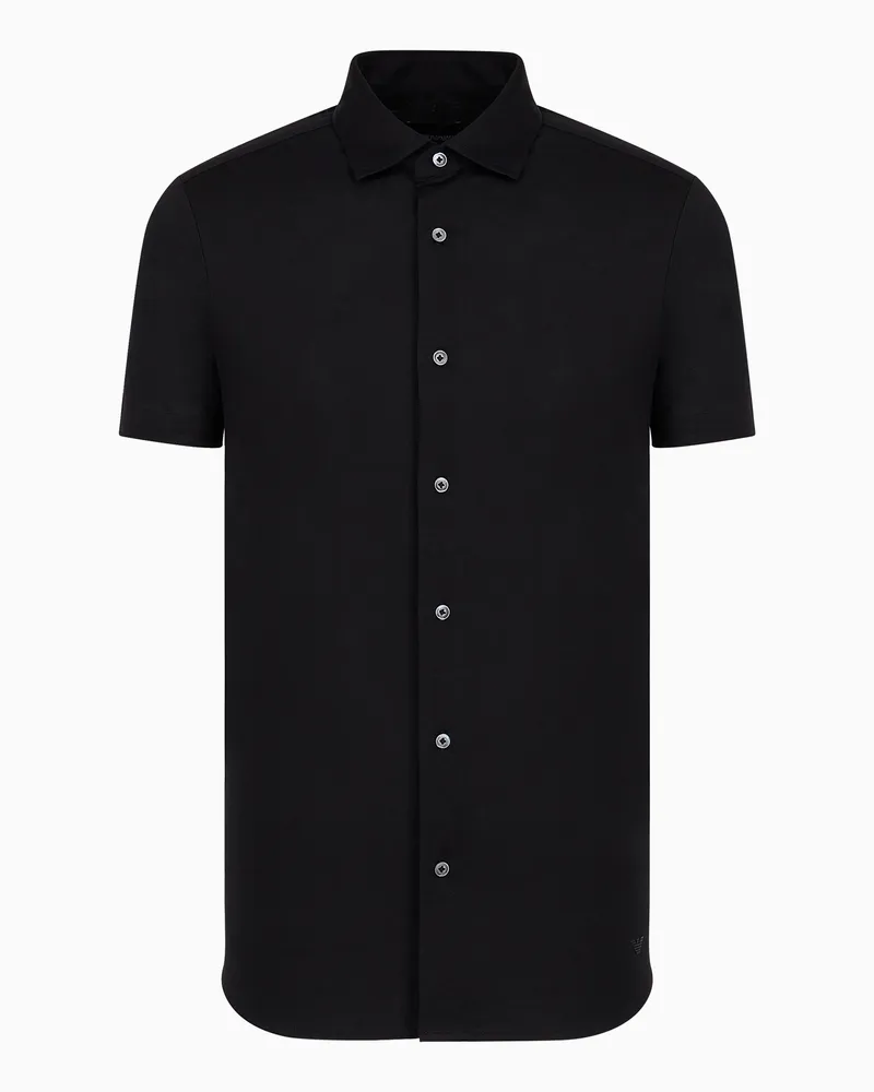 Emporio Armani Kurzärmeliges ASV Hemd aus einer Jersey-Lyocell-Mischung Schwarz