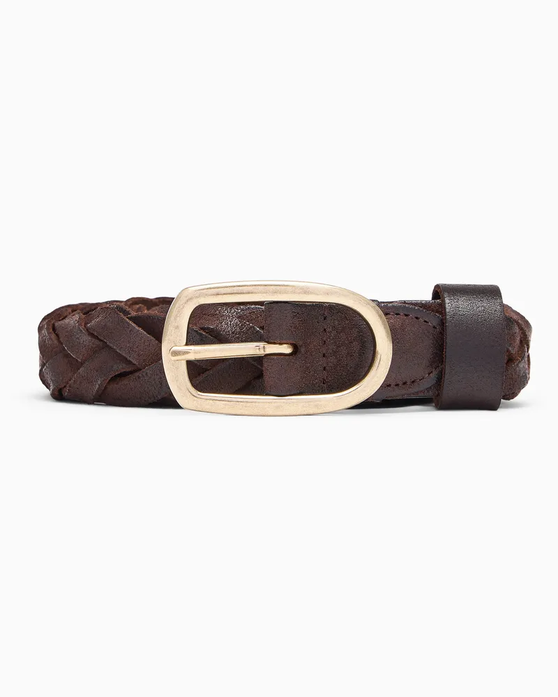 Emporio Armani Flechtgürtel aus Spaltleder Braun