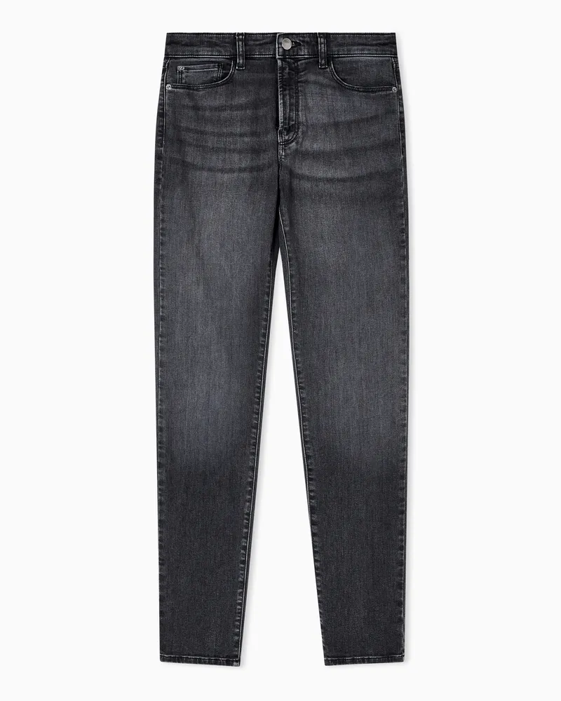 Emporio Armani J20 Jeans mit hoher Taille und sehr schmalem Bein, gefertigt aus Stretch-Denim im Used-Look Grau