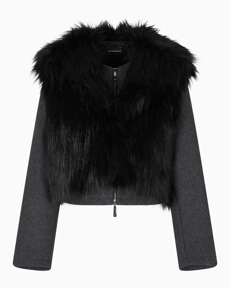 Emporio Armani Ärmellose 2-in-1-Jacke aus Woll-Stoff mit Felleffekt aus der Polygon-Sonderkollektion Grau