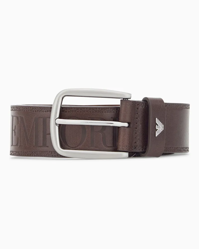 Emporio Armani Gürtel aus glattem Leder mit Dornschließe und Prägung Braun