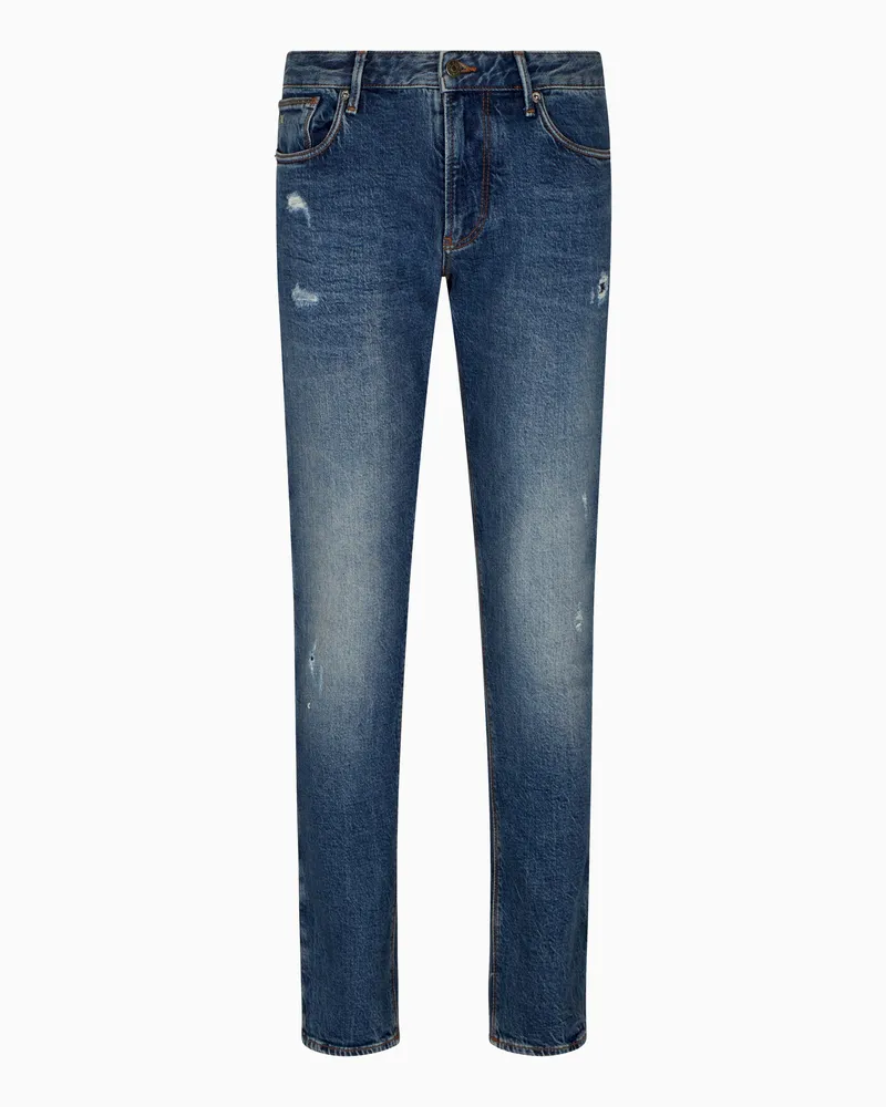 Emporio Armani Jeans J06 in Slim Fit aus hellem Denim mit dekorativen Rissen Blau