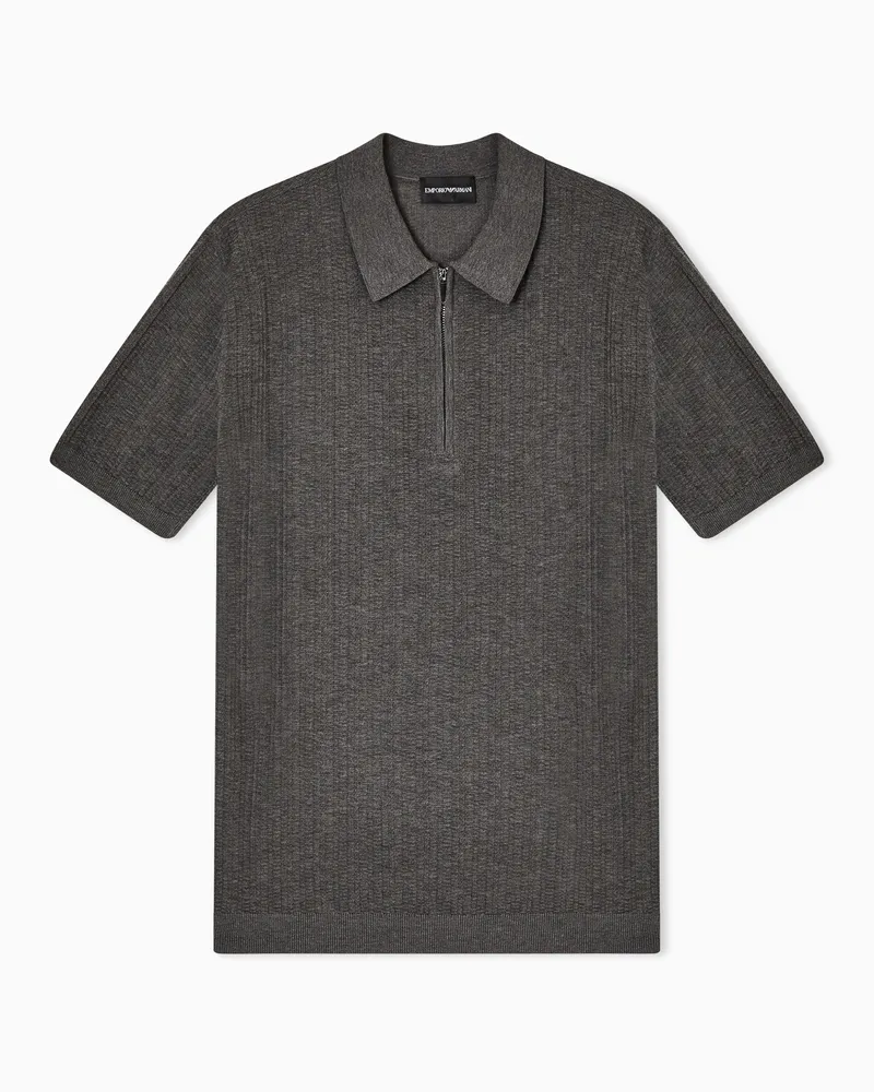 Emporio Armani Crewneck sweater in cotton piqué Grau